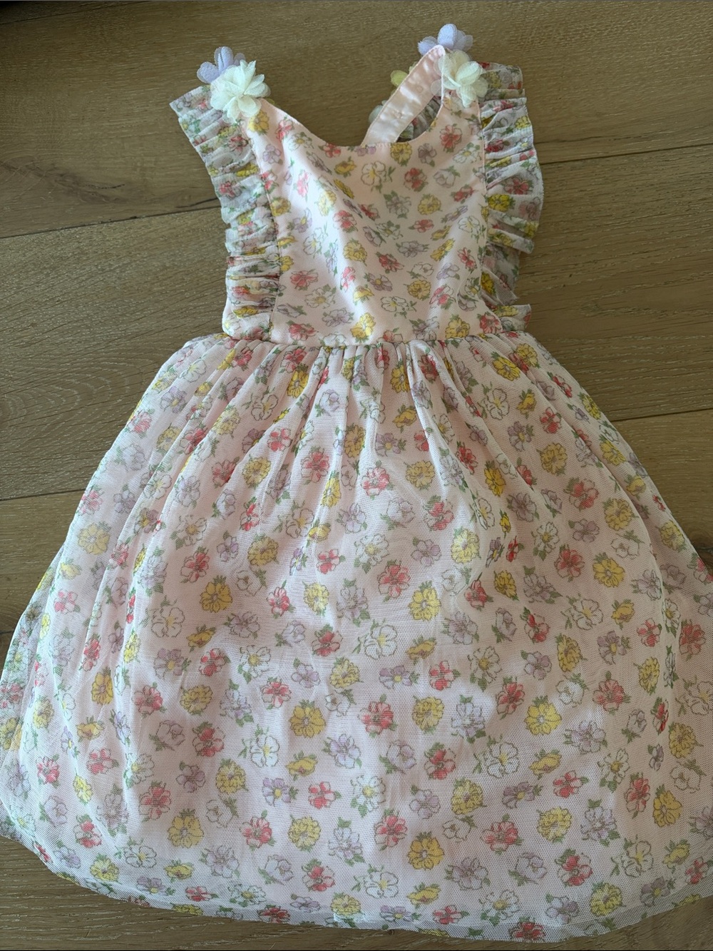 Mini Boden Pink and Yellow Floral Ruffle Dress